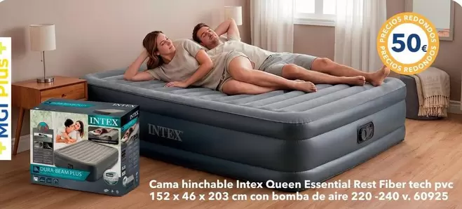 Intex - Cama Hinchable Queen Essential Rest Fiber Tech Pvc Con Bomba De Aire