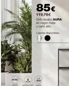 aura - Grifo Lavabo En Negro Mate Y Cano Alto