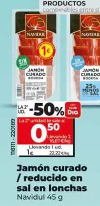 Navidul - Jamón Curado/Reducido En Sal En Lonchas 