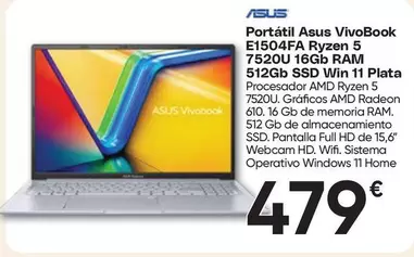 Asus - Portatil Vivobook E1504fa Ryzen 5 7520u 16gb Ram 512g Ssd Win 11 Plata