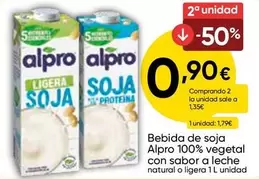 Alpro - Bebida De Soja 100% Vegetal Con Sabor A Leche Natural O Ligera