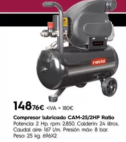 Ratio - Compresor Lubricado Cam-25/2hp