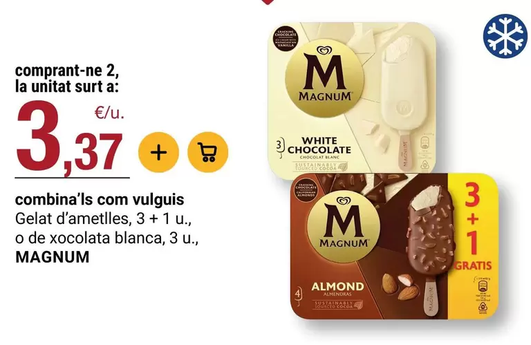 Magnum - Gelat D'Ametlles, 3 + 1 U, O De Xocolata Blanca, 3 U
