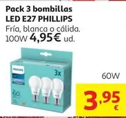 Pack 3 Bombillas Led 60w A60 E27 Fria Phillips
