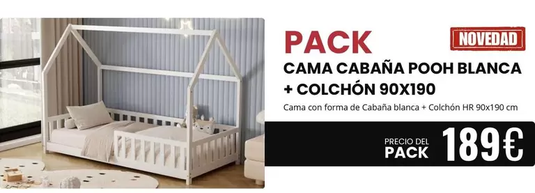 HR - Cama Cabaña Pooh Blanca + Colchon 90x190