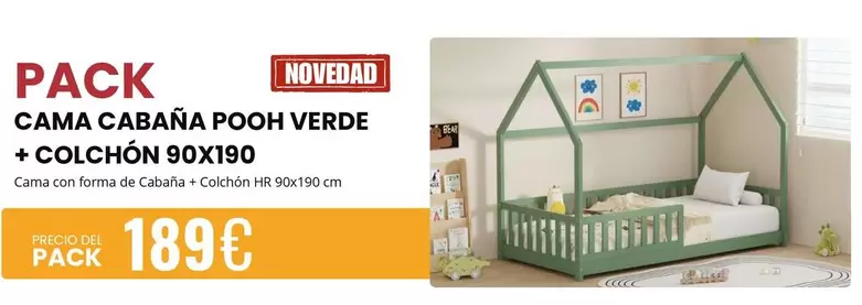 HR - Cama Cabaña Pooh Verde + Colchon 90x190