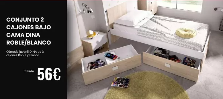 Dina - Conjunto 2 Cajones Bajo Cama Roble/blanco