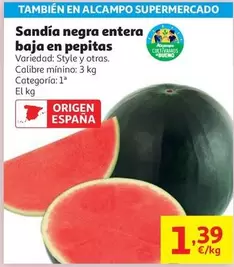 Sandía Negra Entera Baja En Pepitas 