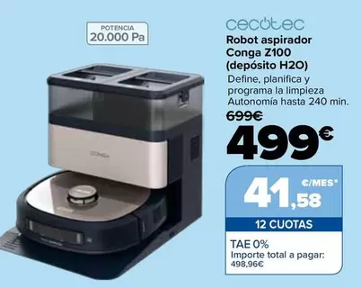 Cecotec - Robot Aspirador Conga Z100 (Depósito H2O)