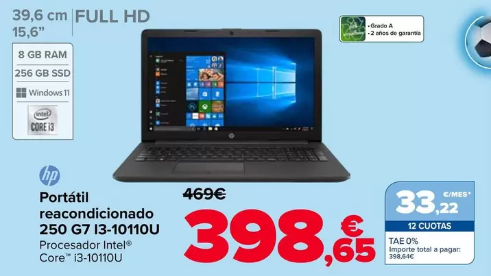 HP - Portátil Reacondicionado 250 G7 I3-10110U