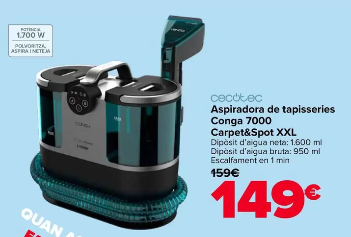 Cecotec - Aspirador De Tapicerías Conga 7000 Carpet&Spot XXL