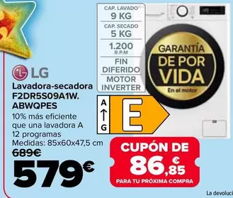 LG - Lavadora-Secadora F2DR5S09A1W. ABWQPES