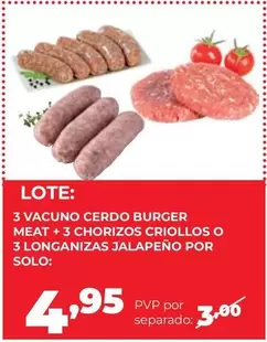 Solo - 3 Vacuno Cerdo Burger Meat+3 Chorizos Criollos O 3 Longanizas Jalapeño Por