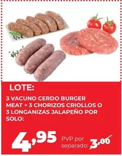 Solo - 3 Vacuno Cerdo Burger Meat+3 Chorizos Criollos O 3 Longanizas Jalapeno Por