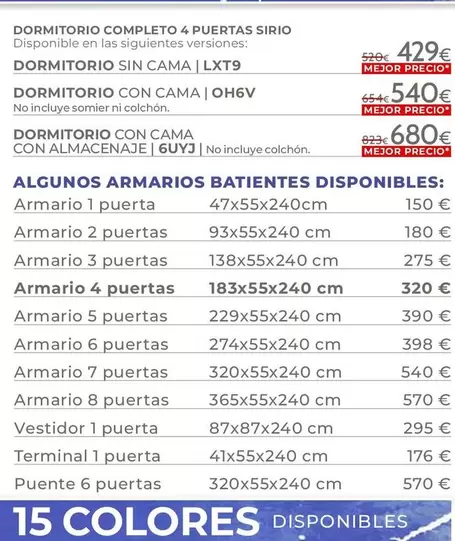 Dormitorio Completo 4 Puertas Sirio