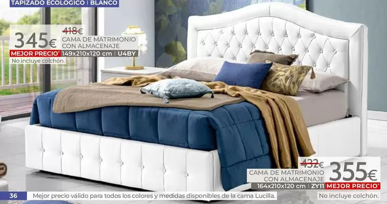Mondo Convenienza - Cama De Matrimonio Con Almacenaje Tapizado Ecologico | Blanco No Incluye Colchón U4BY