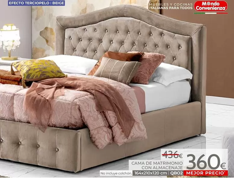 Cama De Matrimonio Con Almacenaje No Incluye Colchón Efecto Terciopelo | Beige QBO2