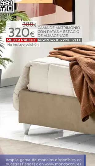 Mondo Convenienza - Cama De Matrimonio Con Patas Y Espacio De Almacenaje No Incluye Colchón 71TE