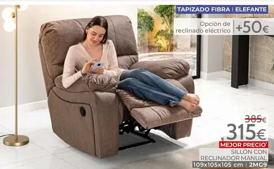 Mondo Convenienza - Sillón Con Reclinador Manual Tapizado Fibra | Elefante 2MG9