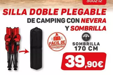 Silla Doble Plegable De Camping Con Nevera Y Sombrilla