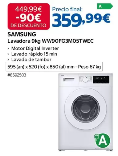 Samsung - Lavadora 9kg WW90FG3M05TWEC
