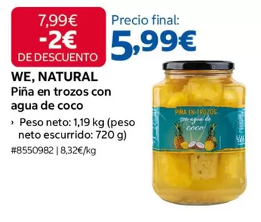 Naturals - Piña En Trozos Con Agua De Coco