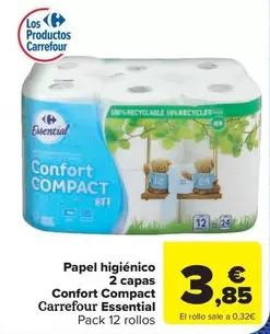 carrefour - Papel higiénico 2 capas confort compact essential