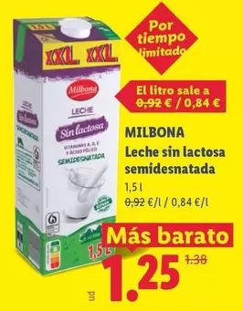 Milbona - Leche Sin Lactosa Semidesnatada