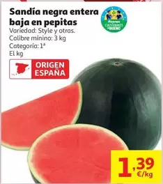 Sandía Negra Entera Baja En Pepitas