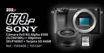 Sony - Camara Evil Kit Alpha 6100 (LICE6100L)/ Objective Self16502+ Tarjeta SD 64GB