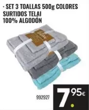 Telai - Set 3 Toallas Colores Surtidos 100% Algodón