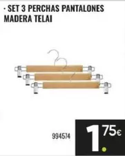 Set 3 Perchas Pantalones Madera Telai