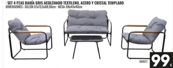 Cristal - Set 4 Pzas Baña Gris Acolchado Textileno, Acero Y Templado