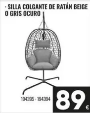 Silla Colgante De Ratan Beige O Gris Ocuro