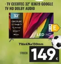 Cecotec - TV 32" 03619 Google HD Dobly Audio