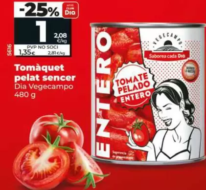 Dia Vegecampo - Tomate Pelado Entero