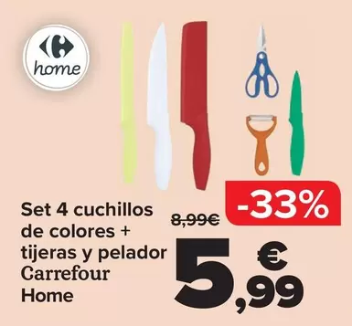 Carrefour Home - Set 4 Cuchillos De Colores + Tijeras Y Pelador 