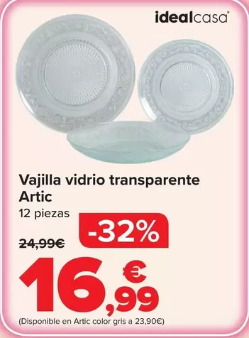 Idealcasa - Vajilla Vidrio Transparente Artic