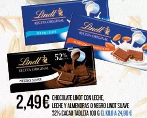 Lindt - Chocolate Con Leche, Leche Y Almendras O Negro Suave