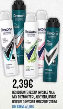 Rexona - Desodorante Invisible Aqua, Men Thermo Fresh, Aloe Vera, Bright Bouquet O Invisible Men Spray 200 Ml