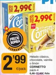 cornetto - Helado Clásico, Chocolate, Vainilla O Limon
