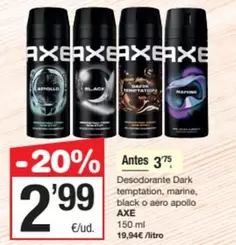 Axe - Desodorante Dark Temptation, Marine, Black O Aero Apollo