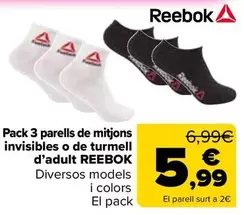 Reebok - Pack 3 Calcetines Invisibles O Tobillero Adulto