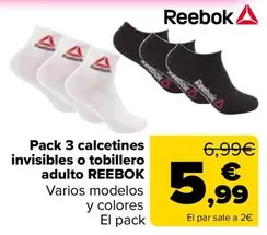 Reebok - Pack 3 Calcetines Invisibles O Tobillero Adulto