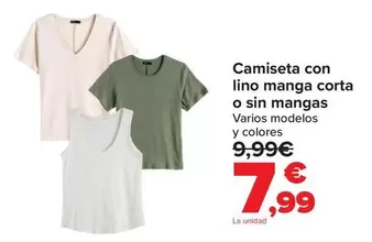 Camiseta Con Lino Manga Corta O Sin Mangas