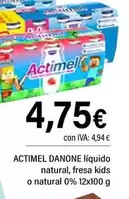 Danone - Actimel Liquido Natural, Fresa Kids O Natural 0%