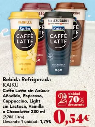 Kaiku - Bebida Refrigerada Caffe Latte Sin Azucar