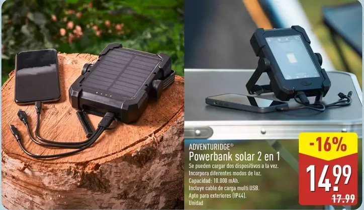 Adventuridge - Powerbank Solar 2 En 1