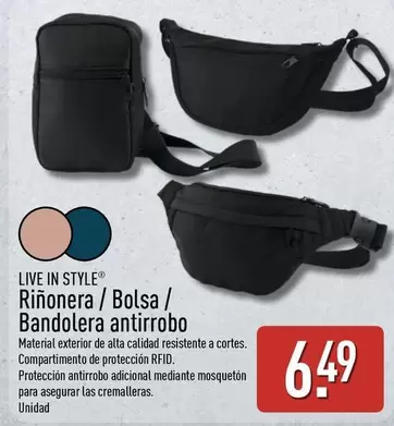 Aldi - Live In Style Riñonera / Bolsa / Bandolera Antirrobo