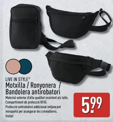 Aldi - Live In Style Motxilla / Ronyonera / Bandolera Antirobatori